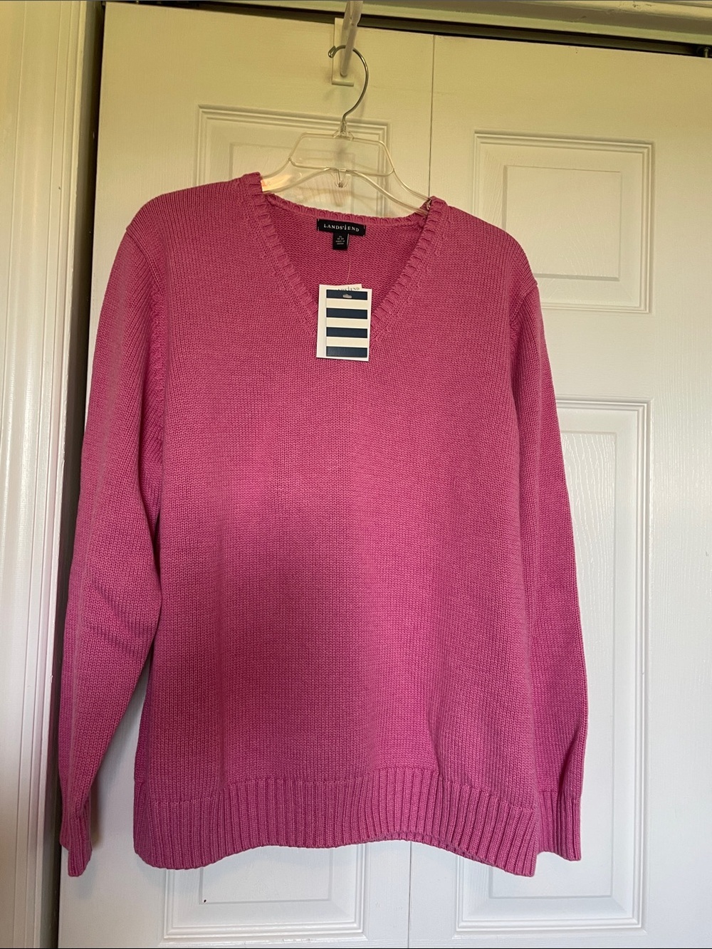 NWT Women’s XL  Lands' End Rose Pink V-Neck Sweater